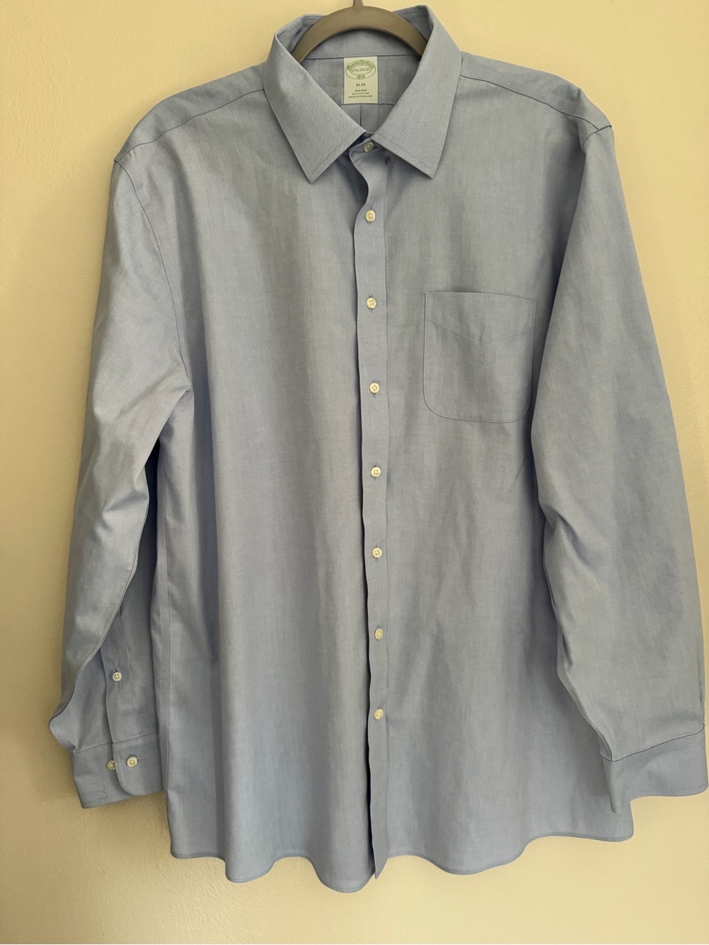 BROOKS BROTHERS Slim Fit Button Down Preppy Shirt Men's Size 17 1/2 - 34/35 Blue